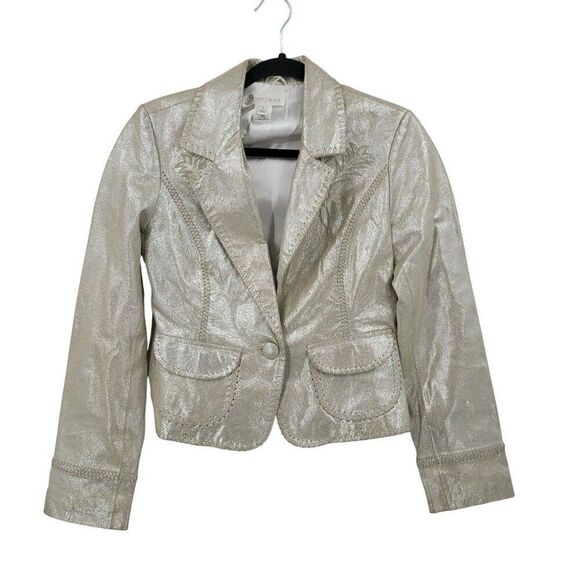 WHBM Metallic Gold Western Genuine Leather Bolero Jacket 6 Patch Work Embossed - Picture 15 of 15